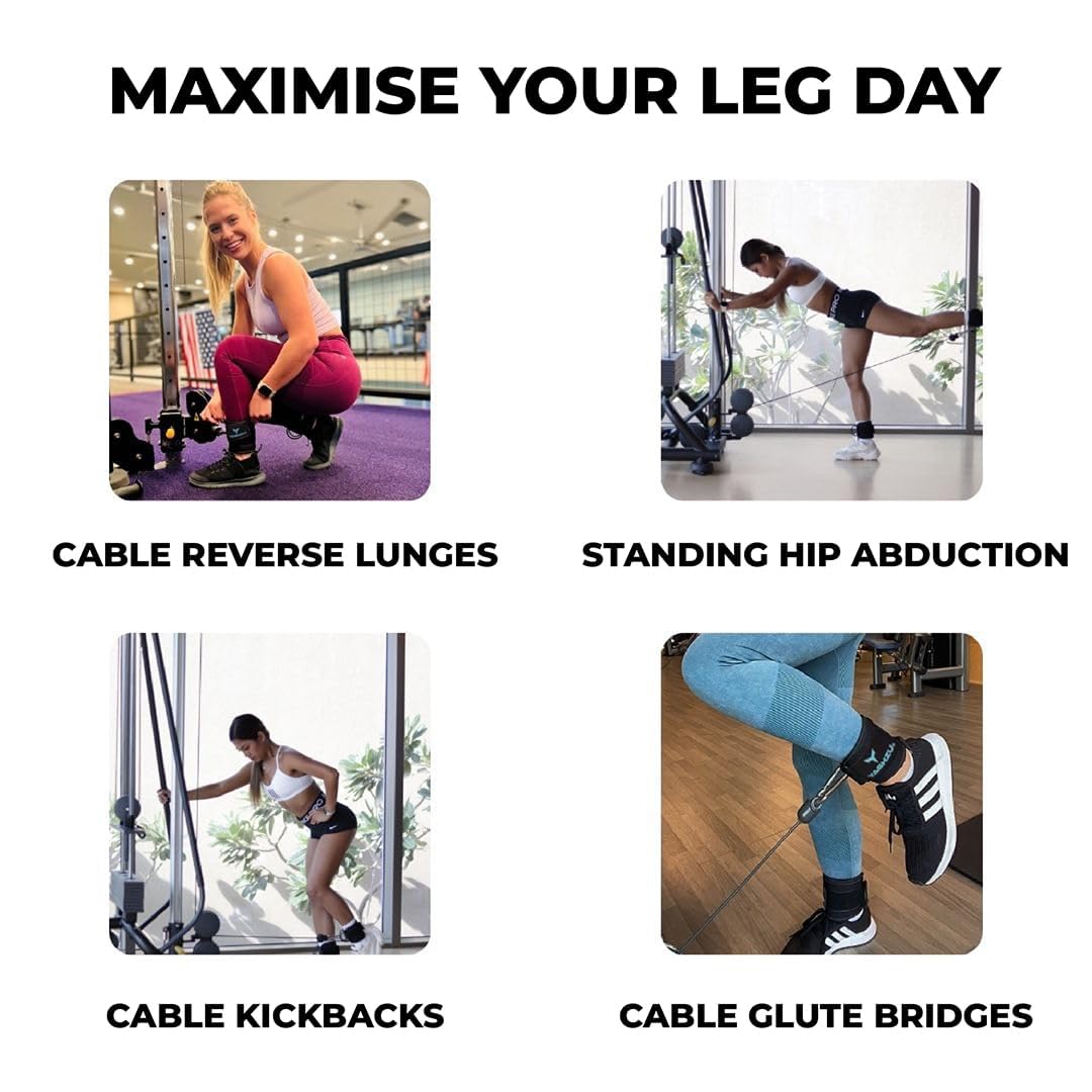 Gym Ankle Straps for Cable Machines Women & Men, Glute Kickback, Single