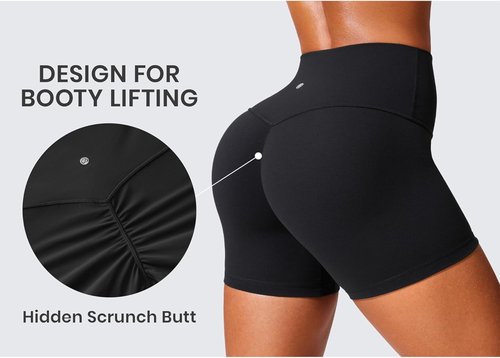 CRZ YOGA Butterlift Biker Shorts - No Front Seam, High Waisted, Women's Gym Booty Scrunch | 4" Length