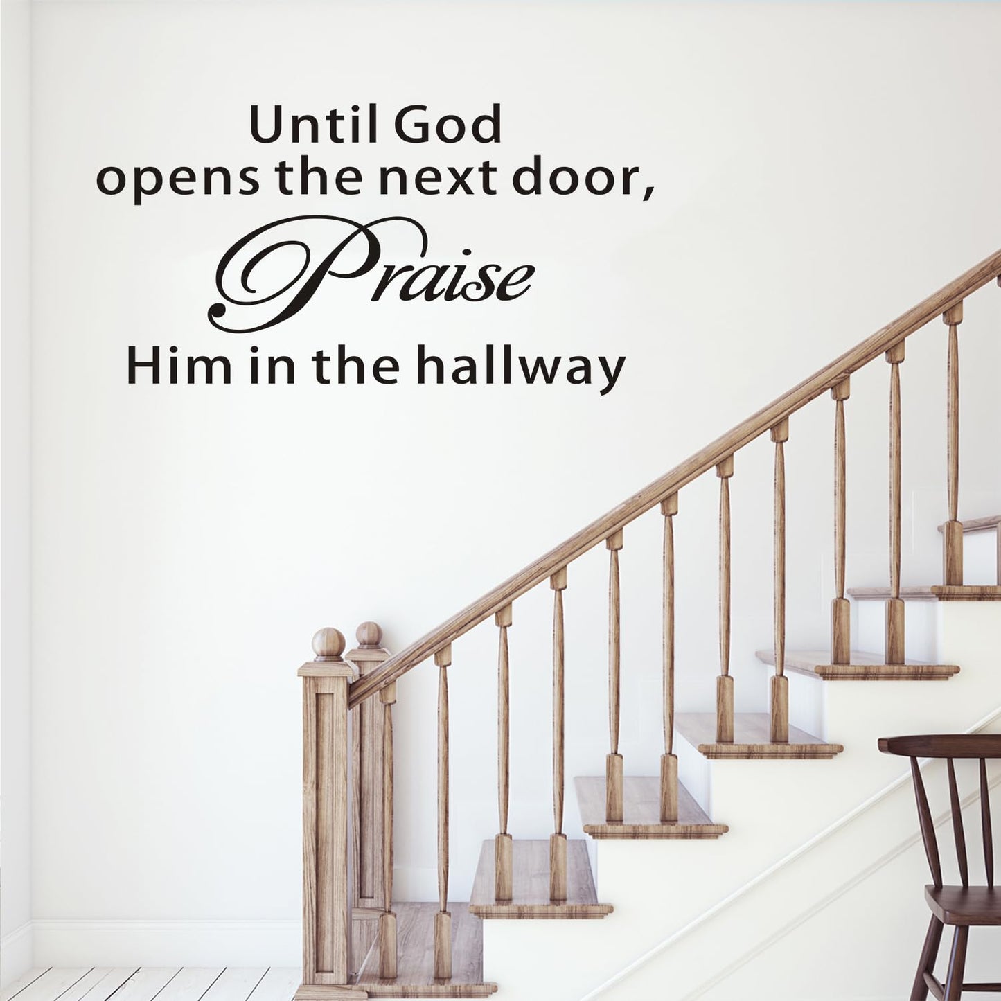 Bible Verse Wall Stickers for Bedroom: Christian Quotes Inspirational Vinyl Art Wall Decals for Living Room Kitchen - Until God Opens The Next Door 21" X 11"