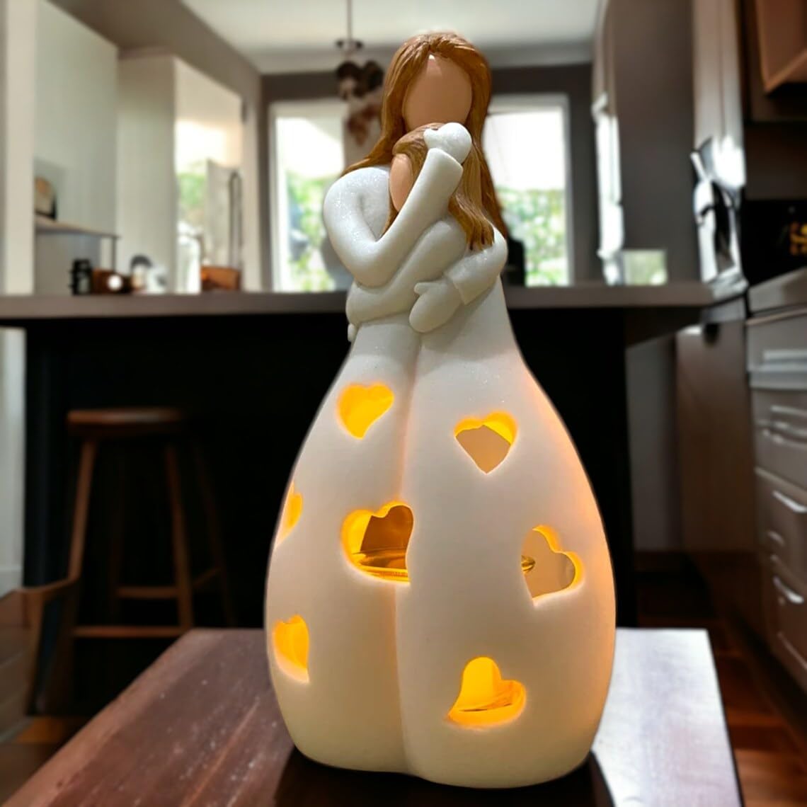 Regine Switzerland | Mother's Day Candleholder Statue with Flickering LED Light - Unique Gift for Mom | Seasonal Home Décor (Light Brown)