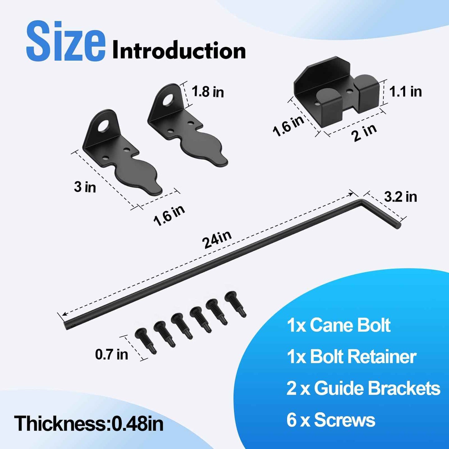 AHYYN 24" Cane Bolt Heavy-Duty Drop Rod for Gate, Heavy Duty Gate Latch for Wooden Fence Metal Gates, Vinyl Fence Gate Land Latch, Floor Latch for Fixing Door to The Ground, Black Coating, 1 Pack