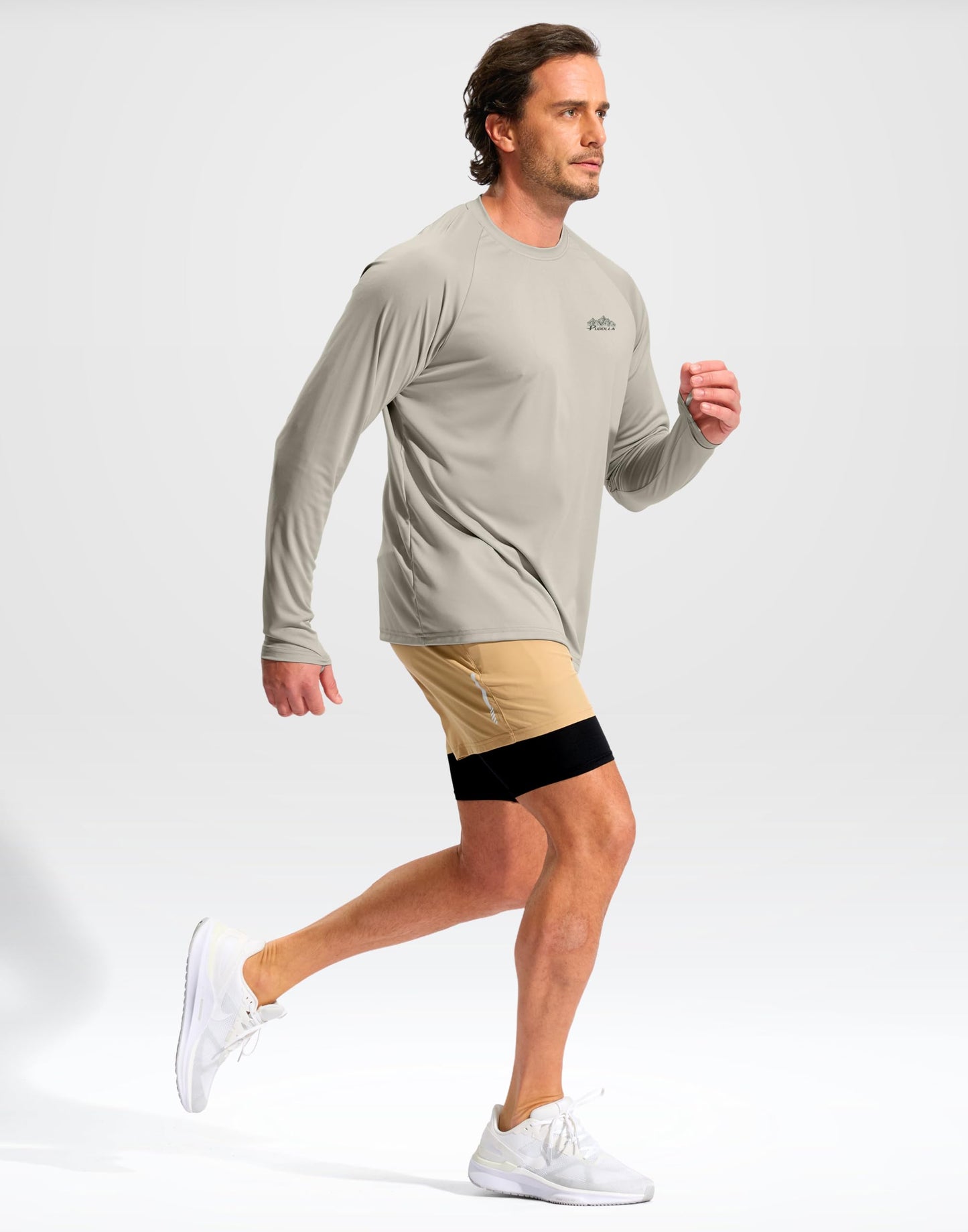 Pudolla Men's Sun Protection Long Sleeve Shirts UPF 50+ Fishing Swim Shirts Lightweight Quick Dry Rash Guard Hiking Shirts(Grey/Mountain Large)