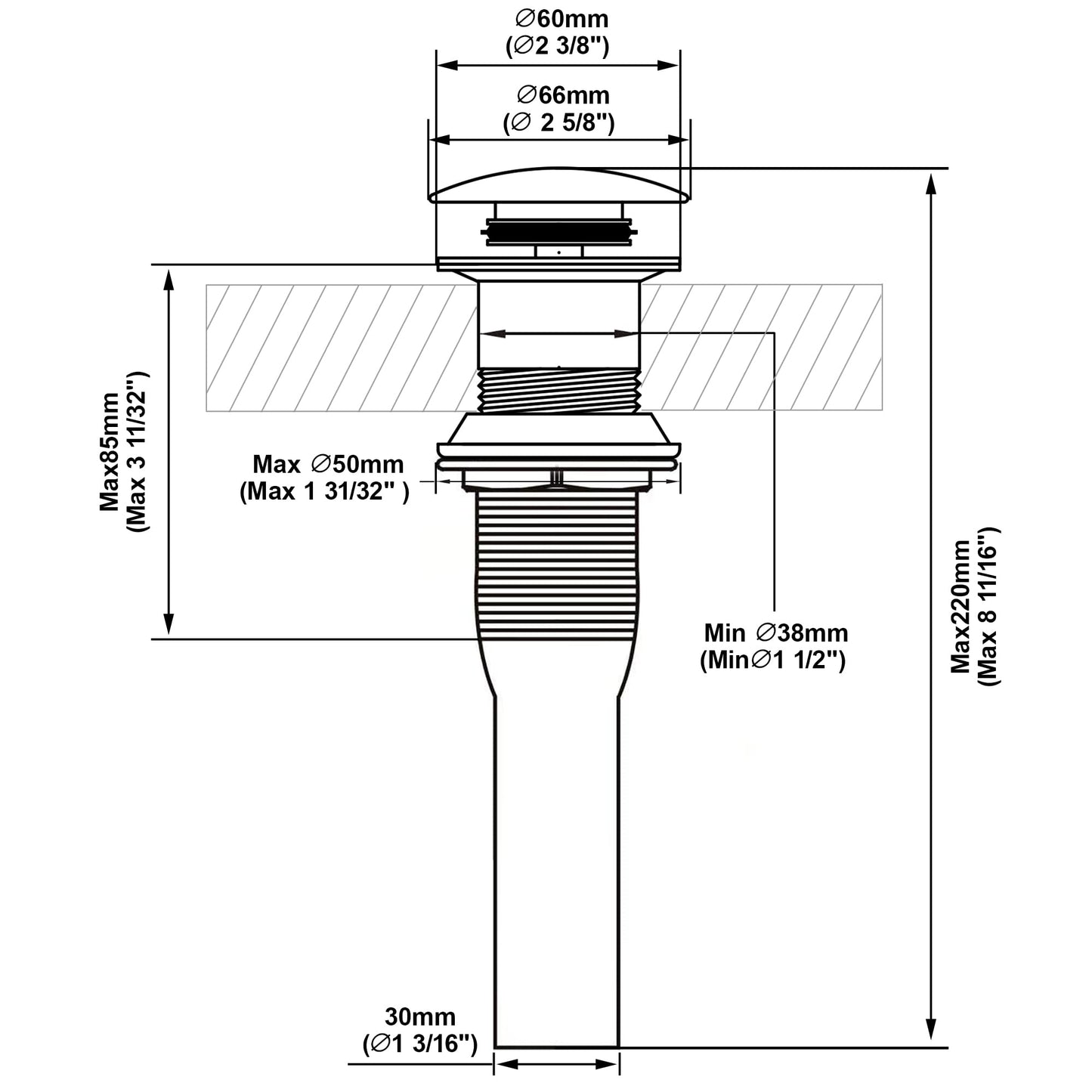 Pop up Sink Drain Stopper Without Overflow Oil Rubbed Bronze for Bathroom Vessel Vanity Sink Art Basin,Big Cap Sink Drain Without Overflow, Metal Pop-up Drain Strainer with Detachable Basket Stopper