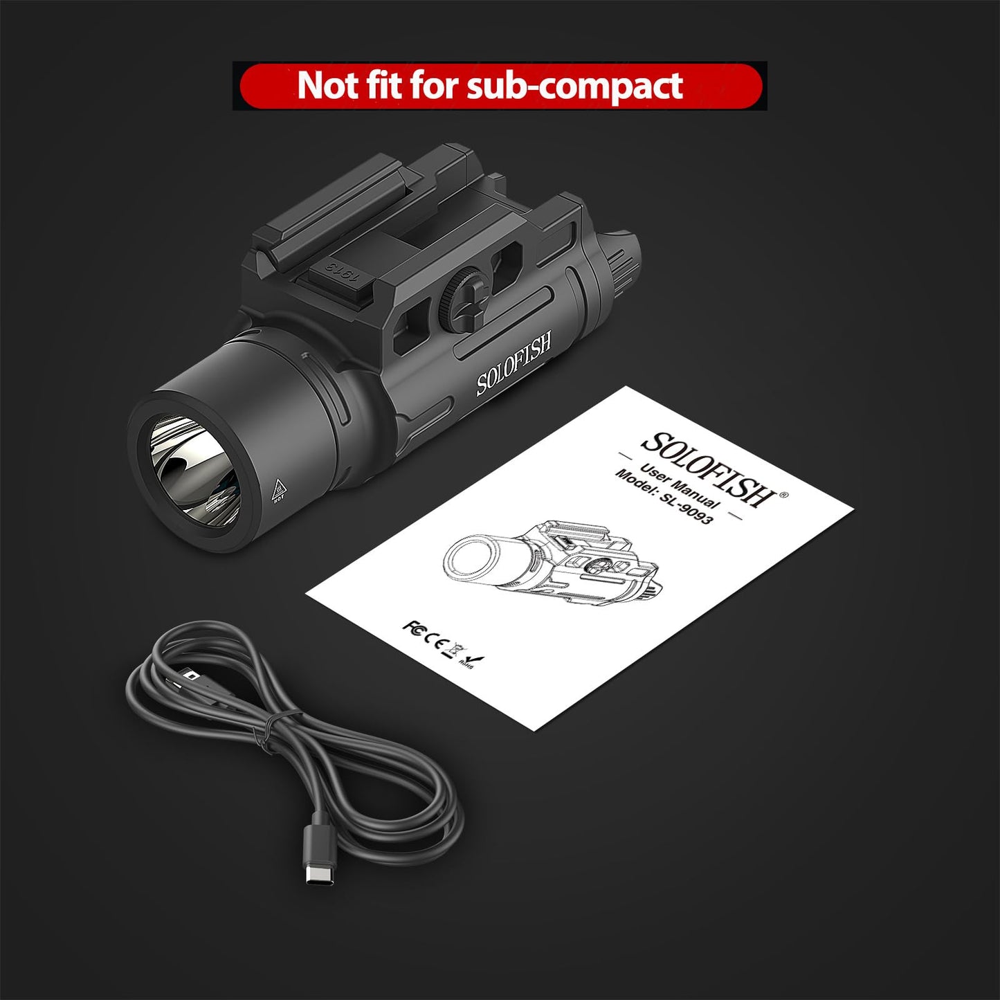 Solofish 1500 Lumens Slidable Pistol Light with Strobe/Momentary