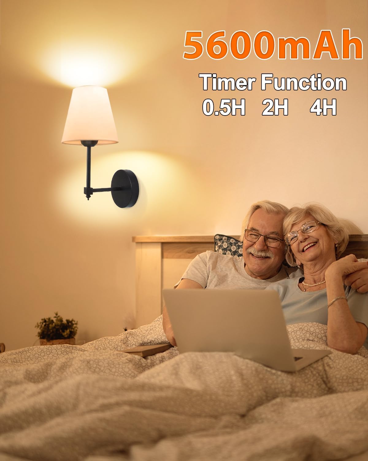 Rechargeable Black Wall Sconce Set of 2 - 5CCT Wireless Dimmable Lights with Remote for Bedroom & Living Room