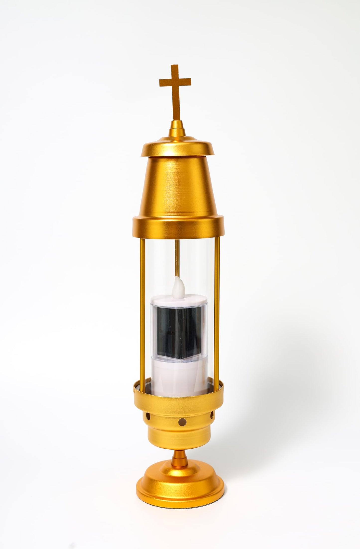 OURMEMO Cemetery Solar Lights for Grave,Includes 2.5" x6.5'' Grave Candles,4" x34''Cemetery Memorial Light Candle Holder,Standard Spike and Base,Perfect Addition to Headstone (Latin Cross Classic)