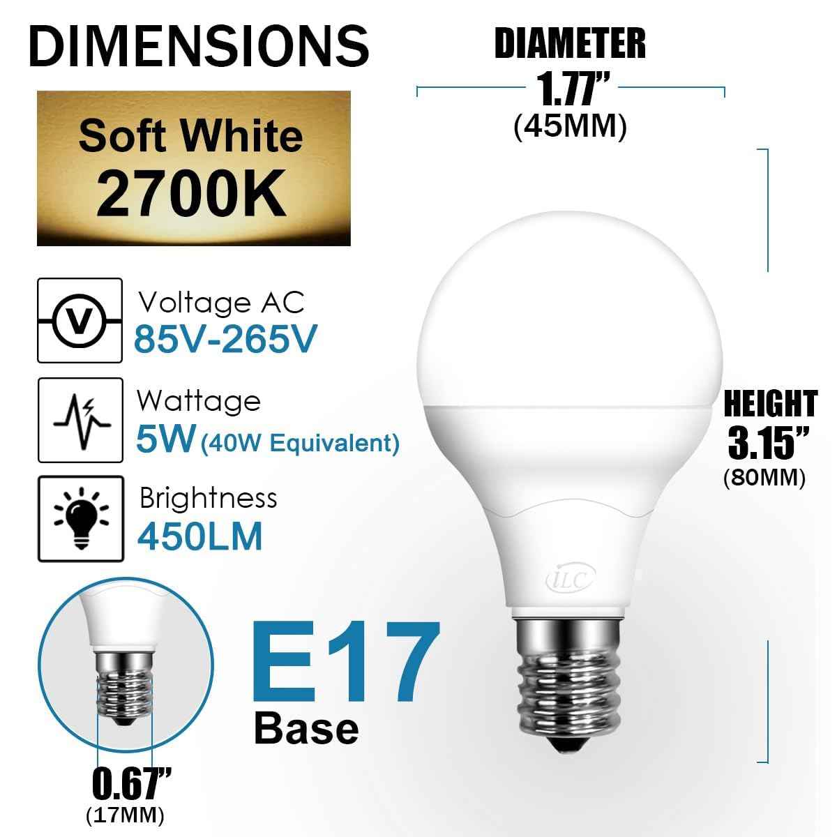 ILC E17 LED Light Bulbs (40w Equivalent) 5W, Color Changing RGB, 2700K Warm White, 12 Colors 2 Modes Timing with Remote Control (4 Pack)