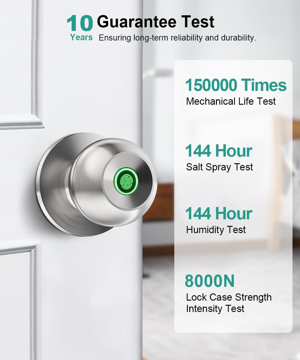 Smart Fingerprint Door Lock - Biometric Keyless Entry Knob with App Control for Home, Office & Garage