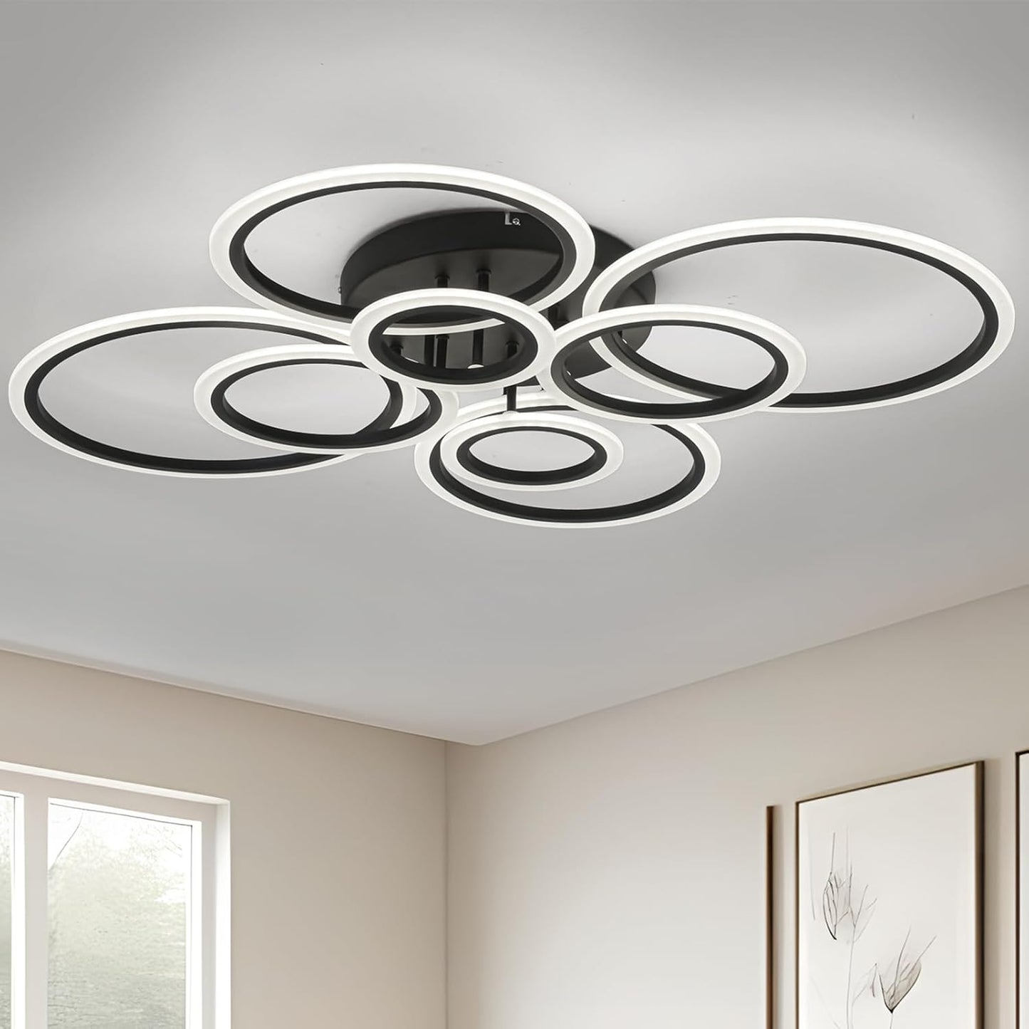Modern LED Flush Mount Ceiling Light - 4 Rings 4000K Fixture for Kitchen & Living Room