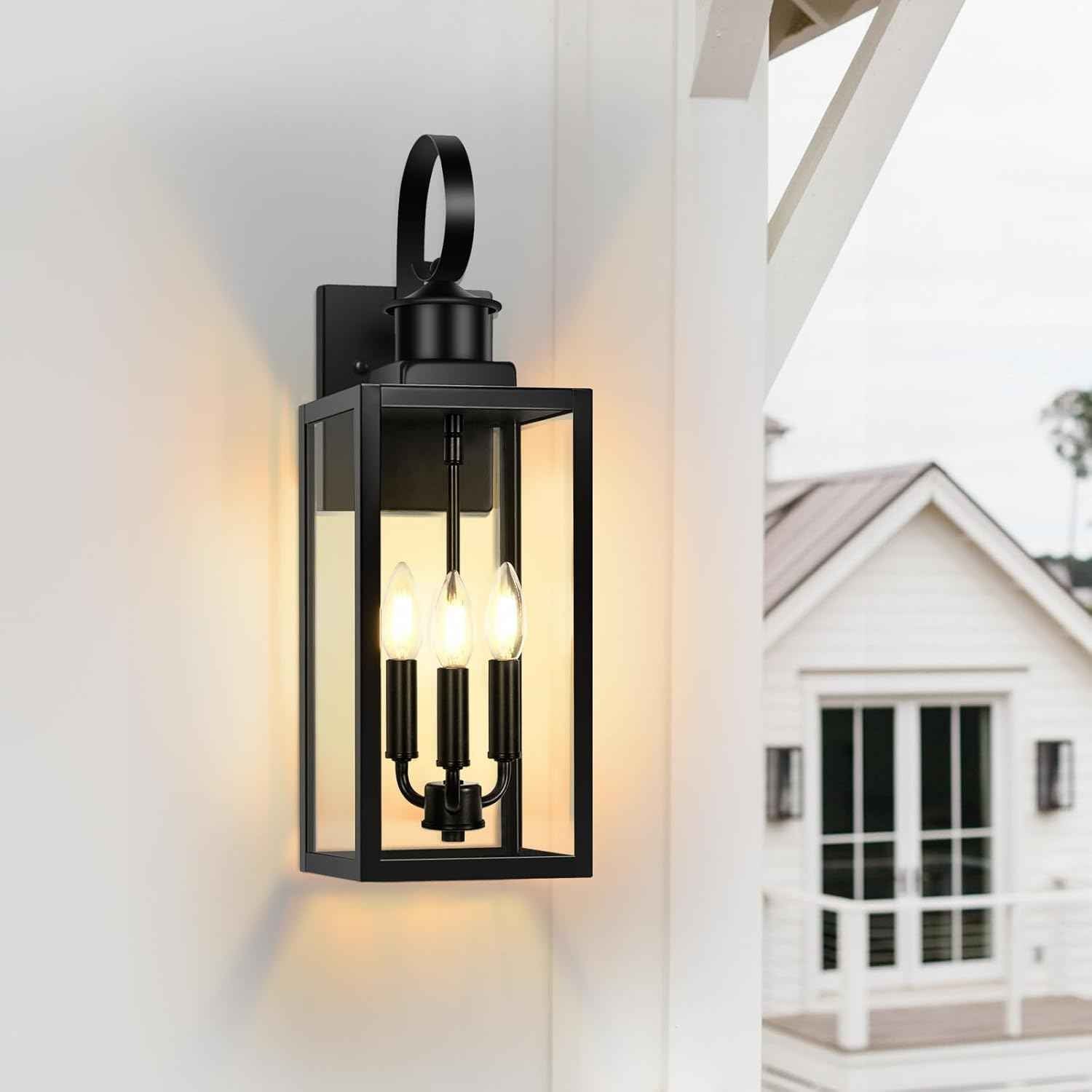 3-Light Waterproof Outdoor Wall Lantern - Black Sconce Fixture for Porch & Garage