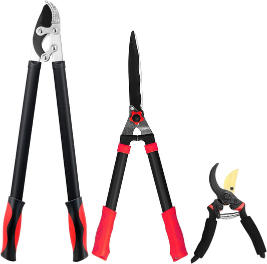 Heavy Duty 3-Piece Lopper & Pruner Set - Professional Hedge Shears for Garden & Yard Care
