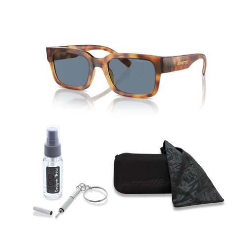 ARNETTE Big Flip AN4343 29562V 52MM Dark Havana/Dark Blue Polar Polarized Rectangle Sunglasses for Men +BUNDLE with ACCESSORY EYEWEAR KIT