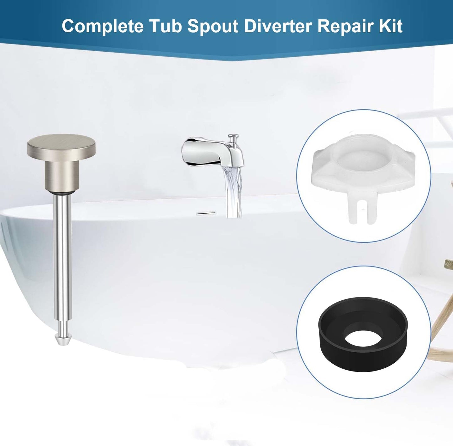 JLIAN MIOR 2 Set Tub Spout Diverter Repair Kit, Bathroom Shower Bathtub Leaky Faucet Repair Replacement Parts, Includes 2 Diverter Valve Stems, 2 Gates Seals and 2 Cup (Brushed Nickel)