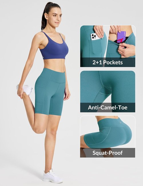 Baleaf Women's High Waist Biker Shorts - 8"/5"/3" Spandex Workout Shorts with Pockets for Yoga & Running
