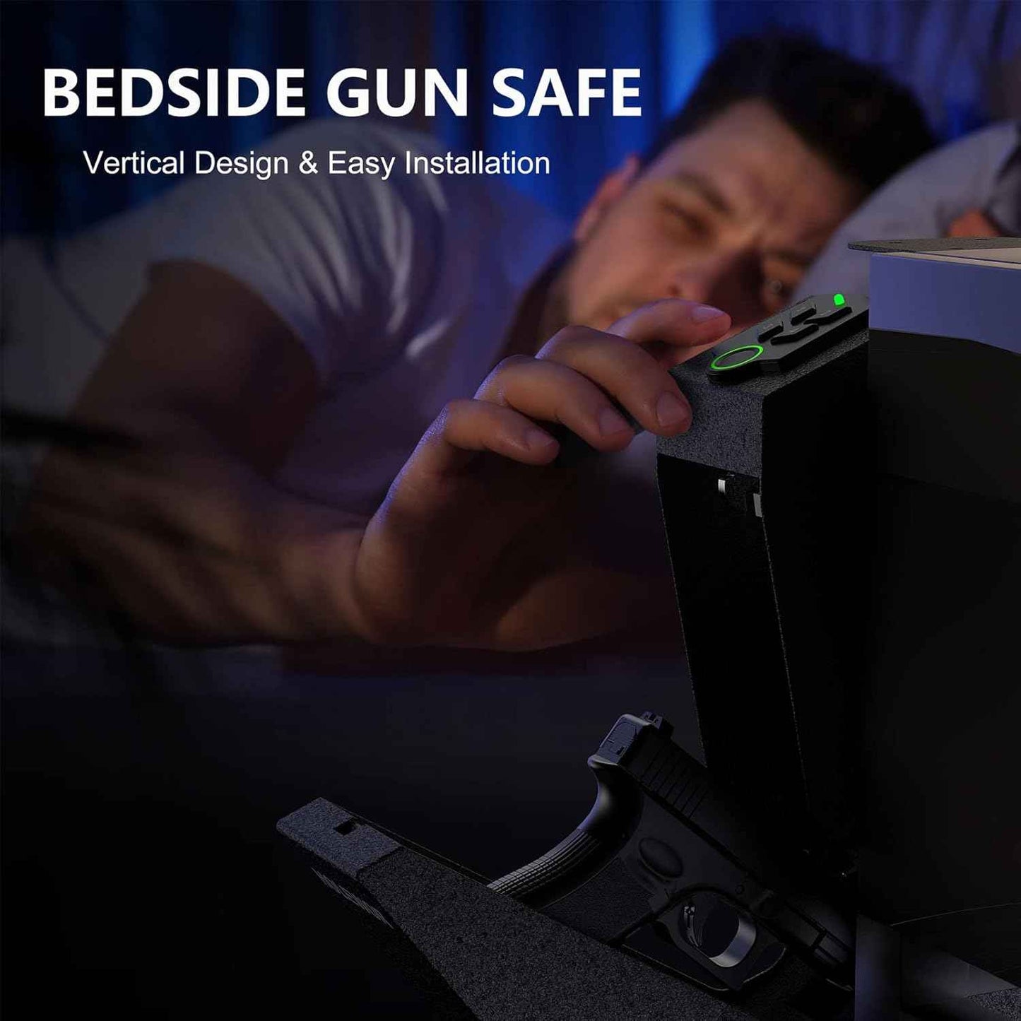 Quick Access Bedside Gun Safe - Single Mount Pistol Safe for Nightstand & Desk