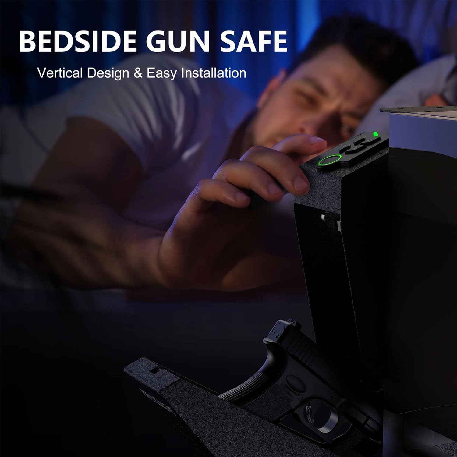 Quick Access Bedside Gun Safe - Single Mount Pistol Safe for Nightstand & Desk
