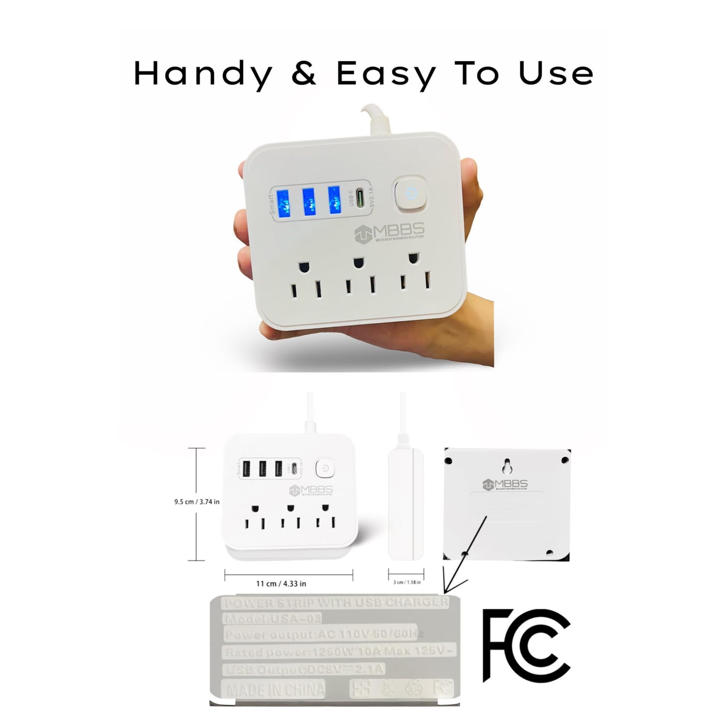 Surge Protector Power Strip with USB C, 1200J Protection, Heavy Duty Extension Cord – (7-in-1) 3 AC Outlets, 4 USB Ports, LED On/Off Switch – Compact & Travel Friendly – Home, Office. (5ft)