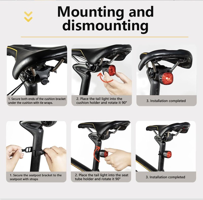 Smart Sensing Bike Taillight, Bicycle Brake Sensing Rear Light, USB Rechargeable IP66 Waterproof, 6 Modes Bright Red LED, Suitable for MTB, Jogging, Kids, Backpacks, and Seniors