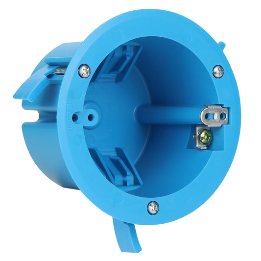 1PCS XIUTE 1 Gang PVC Round Ceiling Electrical Box,Old Work, 4.25" Dia with Grounding Strap and Screw,18 Cubic Inch,Blue,ETL Listed