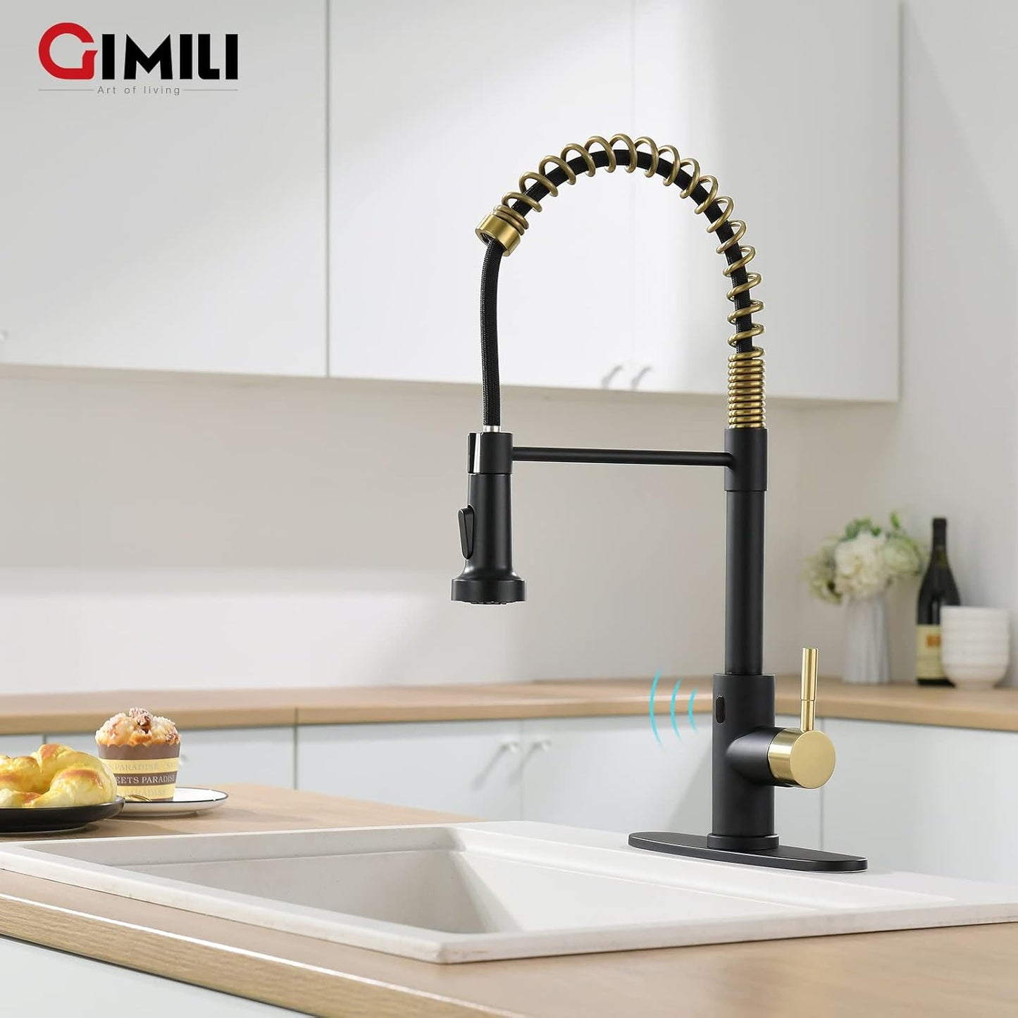 Matte Black Kitchen Faucet with Soap Dispenser - Commercial Single Handle Pull Down Sprayer