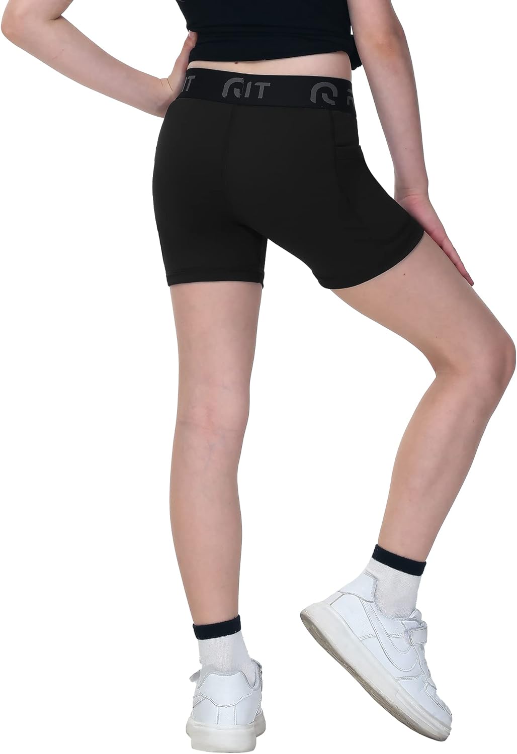 Runhit 4" Youth Girls Volleyball Shorts - Compression Spandex Biker Shorts with Pockets for Dance & Gymnastics