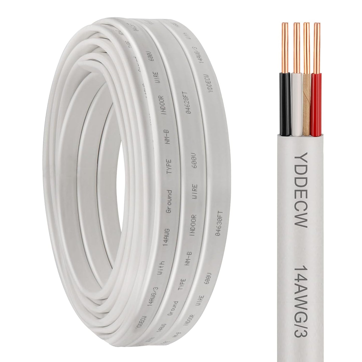 14 Gauge NM-B Wire with Ground - 50FT Pure Copper Indoor Electrical Cable for Outlets & Switches