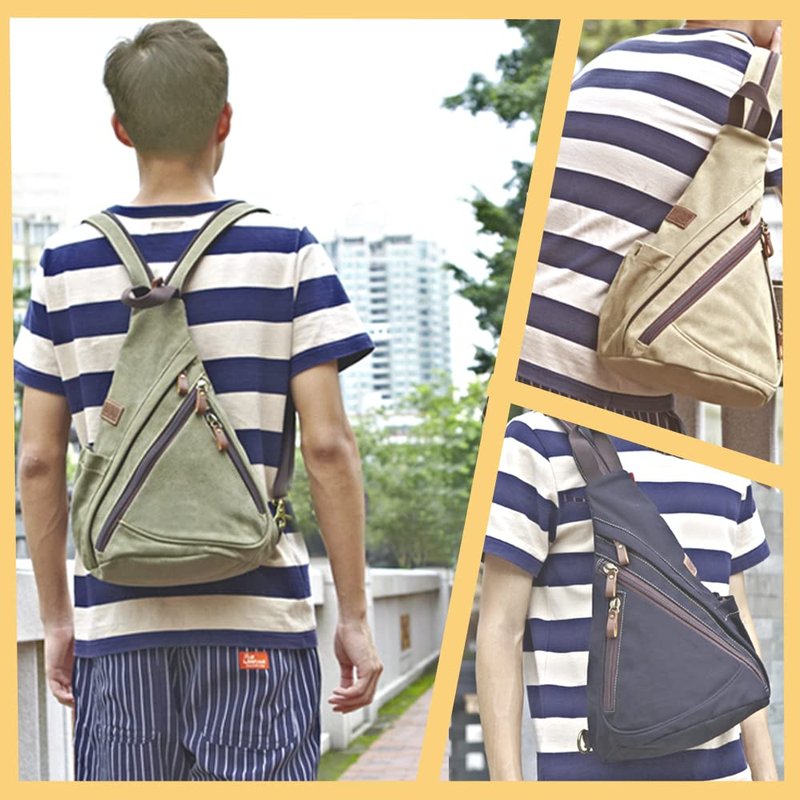 Poeyleja Canvas Sling Bag Convertible Crossbody Bag Chest Bag Shoulder Backpack Casual Daypack for Men Women Outdoor Cycling Hiking Travel (Army Green)