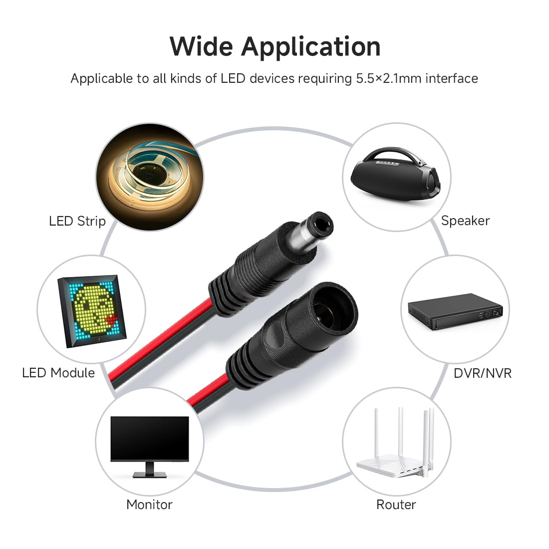 BTF-LIGHTING 10 Pairs 16cm 20AWG Barrel Plug Connector 5.5mm x 2.1mm Male/Female to Wire DC Power Pigtail Cable Connector Plug for 2PIN FCOB COB LED Strip Lights