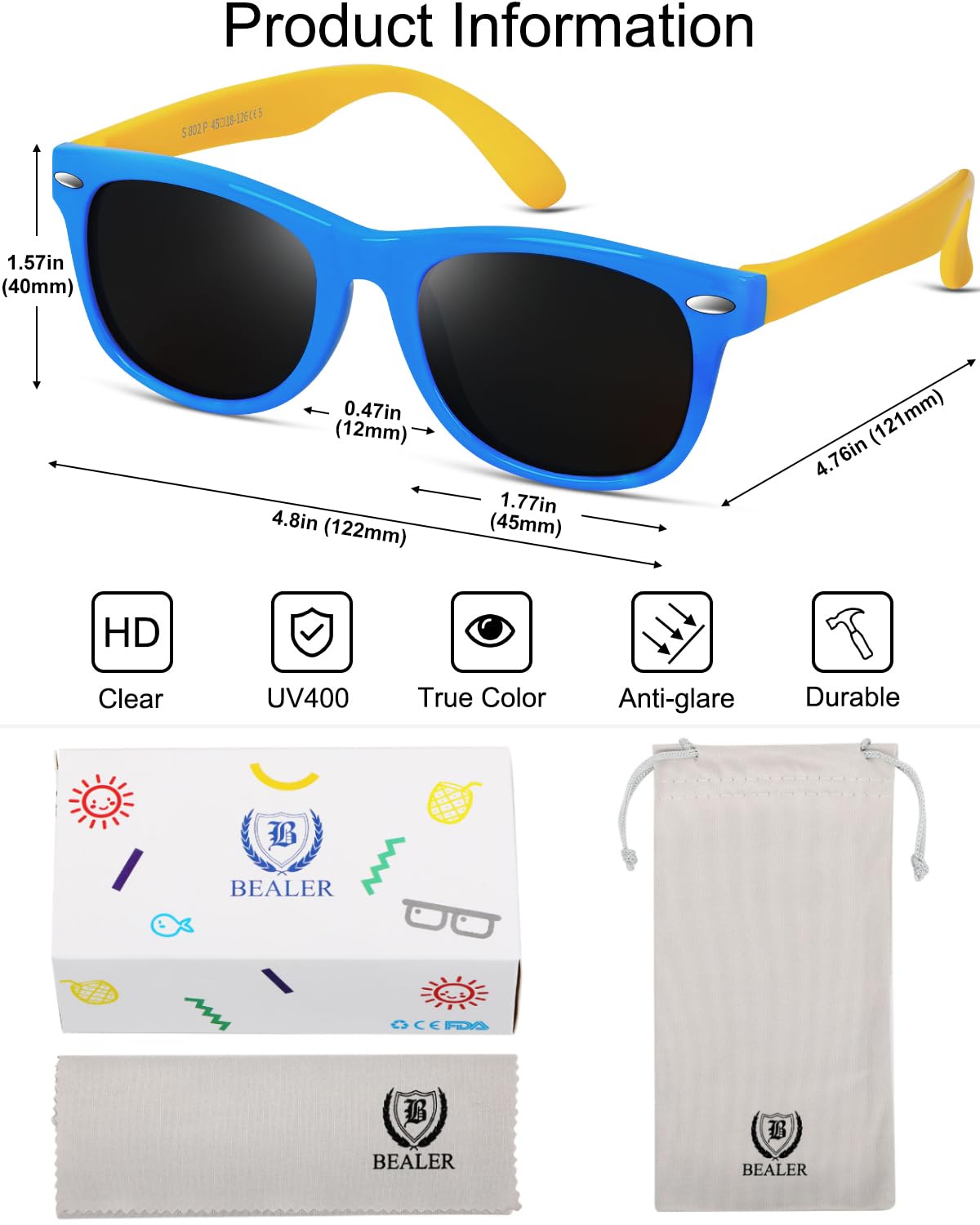 BEALER Kids Polarized Sunglasses for Girls Boys UV Protection Sun Glasses Flexible Rubber TPEE Shades for Children Age 3-9