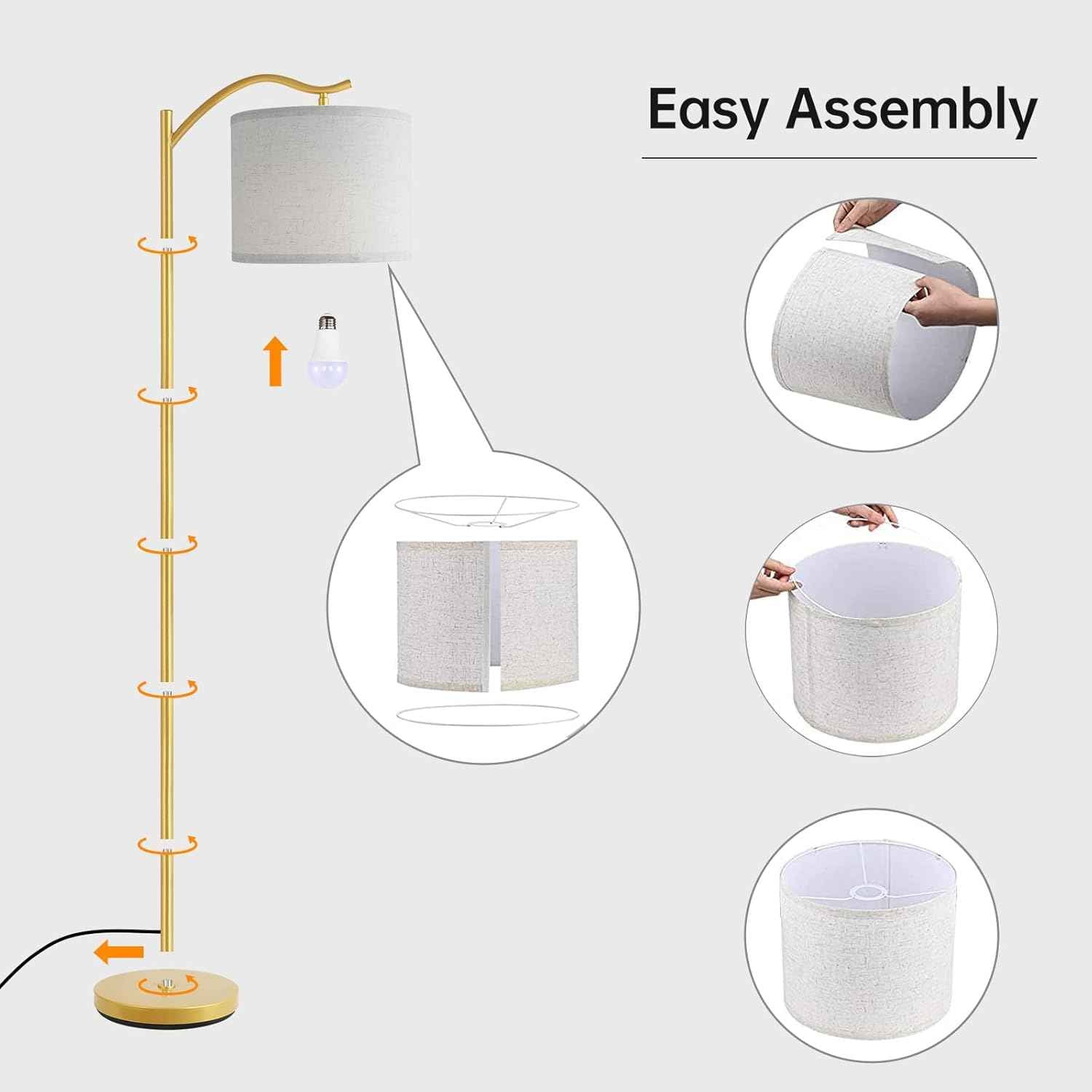 Modern LED Floor Lamp with Bohemian Linen Shade – Arched Tall Standing Light for Living Room & Bedroom