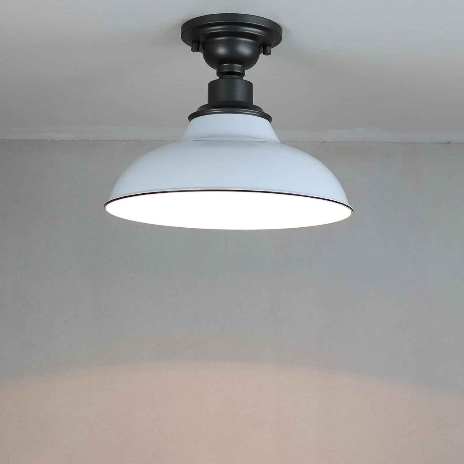 12-Inch Farmhouse Semi Flush Mount Ceiling Light - Black Industrial Barn Fixture for Bedroom, Kitchen, Foyer