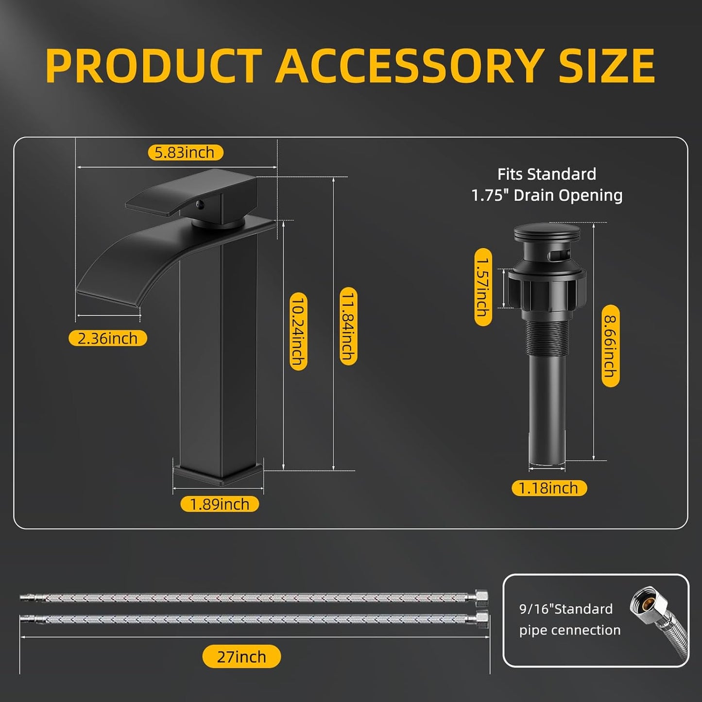 Modern Brushed Gold Bathroom Faucet with Waterfall Spout & Pop-Up Drain - Single Handle Vanity Sink Faucet