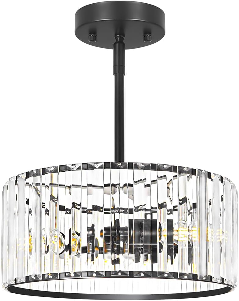Modern Gold Crystal Ceiling Light Fixture - 11-Inch Semi Flush Mount Chandelier for Kitchen & Entryway