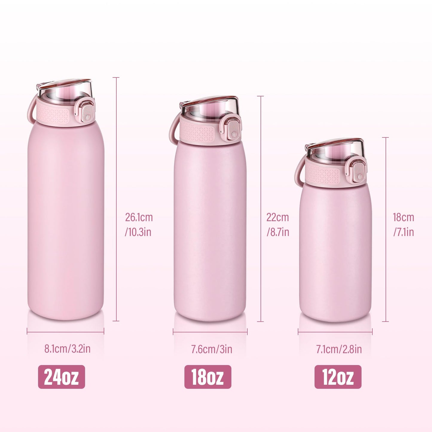 Insulated Water Bottle 12 oz with Dustproof Lid, Carry Handle & Tea Infuser, BPA-Free & Leakproof, Stainless Steel Water Bottles Ideal for Fitness, Hiking, Office & Outdoor Use (Water Pink )