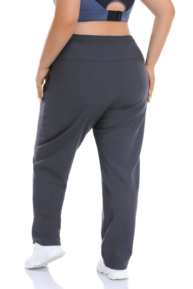 ZERDOCEAN Women's Plus Size Fleece Lined Pants Winter Thermal Lounge Pants with Zippered Pockets Drawstring Gray 2X