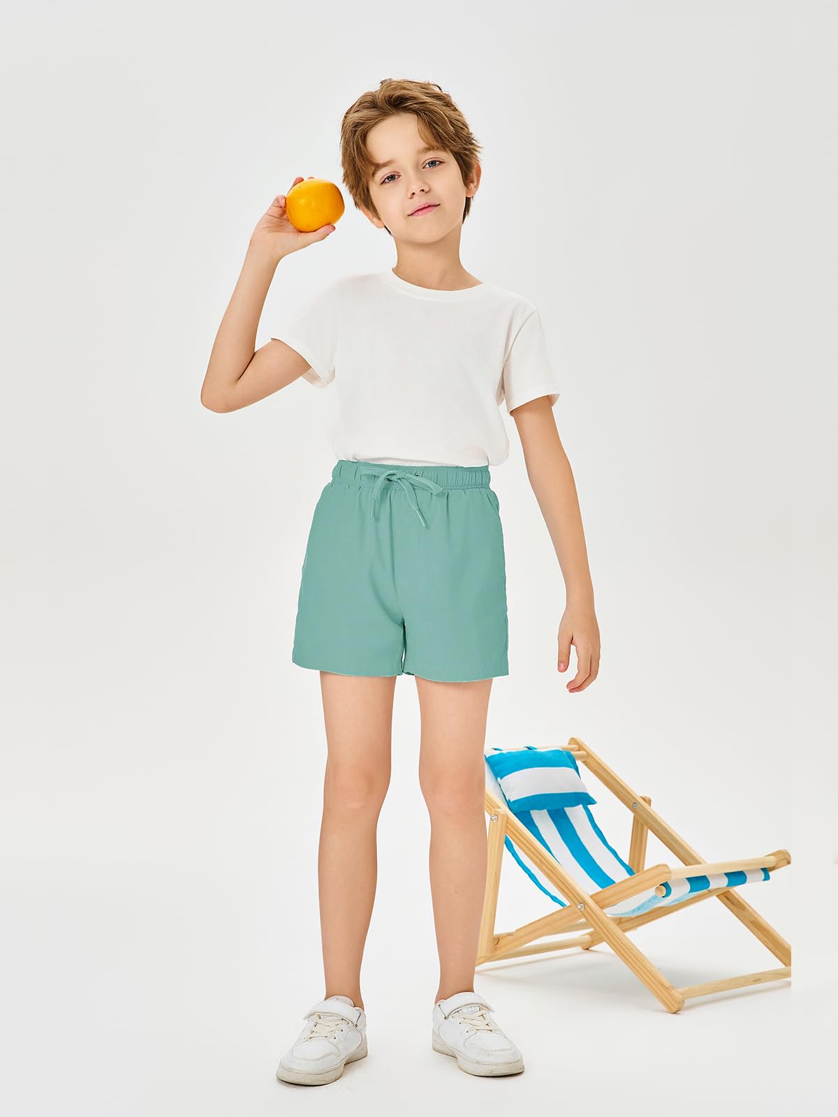 Batermoon Boys Swim Trunks Kids Summer Drawstring Swim Board Shorts Fashion Quick Dry Beach Bathing Suit Light Green