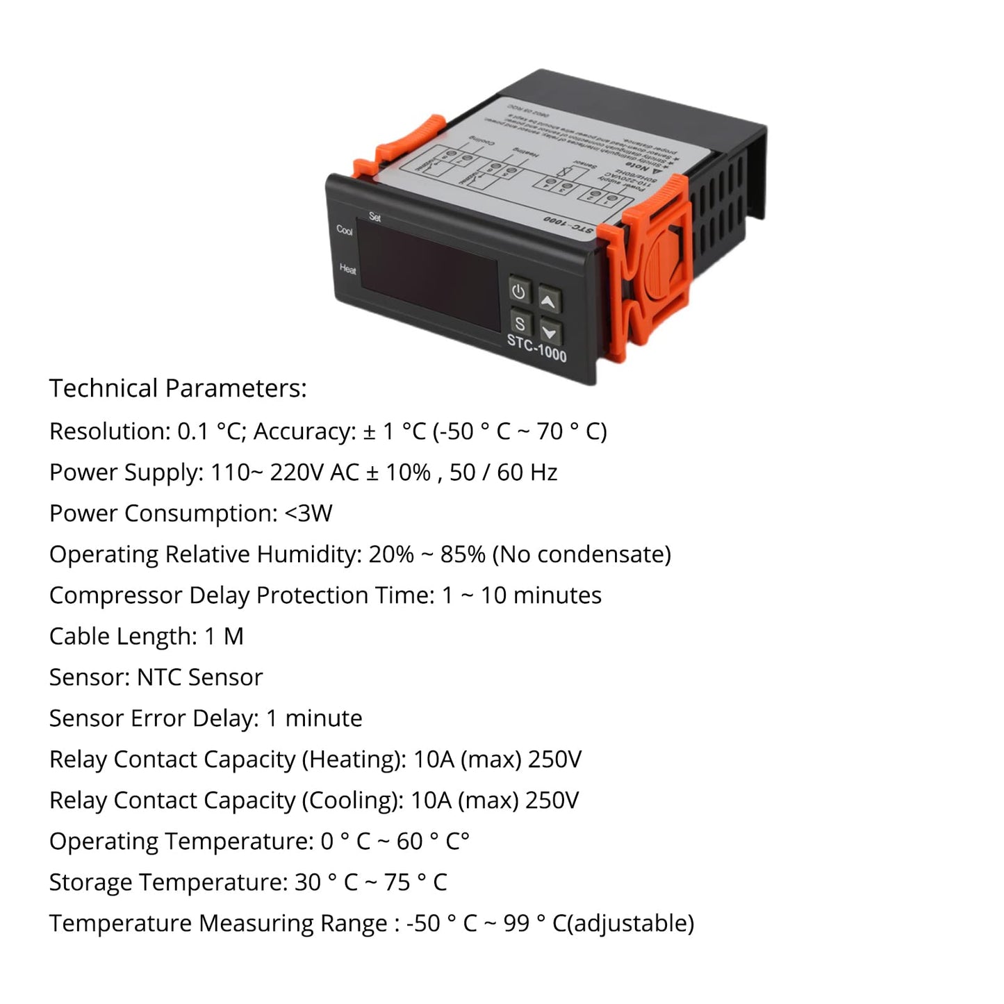 SIPYTOPF STC-1000 Digital Temperature Controller,AC 10A 110V-220V Digital LED Temperature Controller Heating Cooling Centigrade Thermostat 2 Relays Output with NTC Sensor Probe (1 Pack)