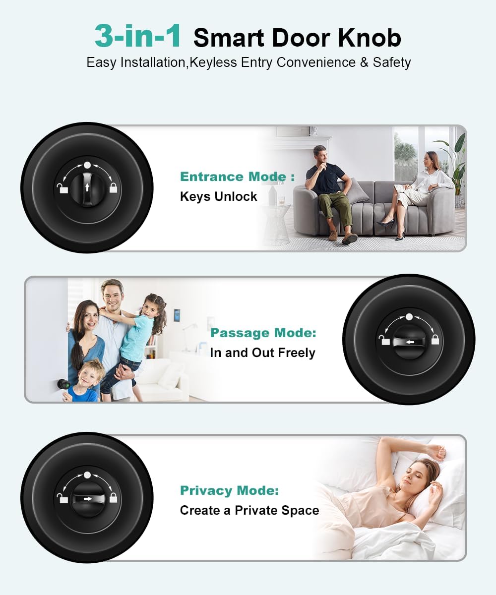 Smart Fingerprint Door Lock - Biometric Keyless Entry Knob with App Control for Home, Office & Garage