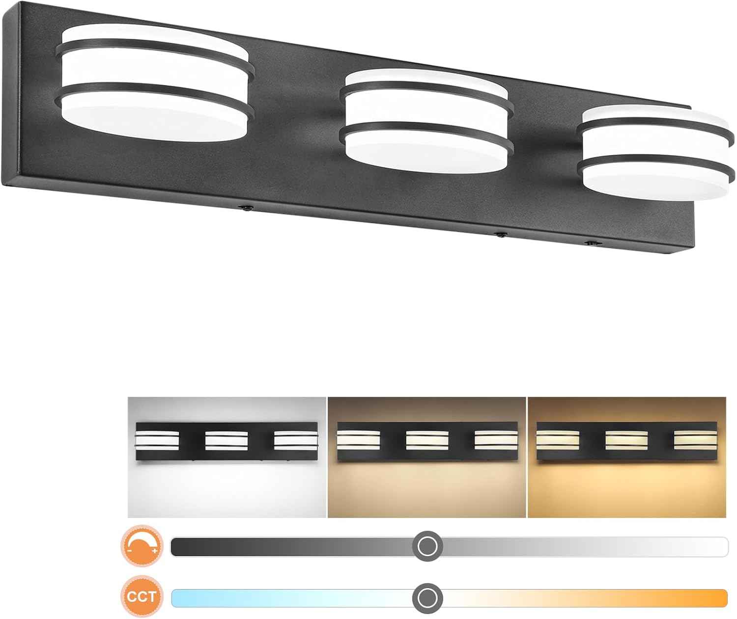 LED Chrome 3-Light Dimmable Bathroom Vanity Light Fixture - Modern Acrylic & Stainless Steel Over Mirror Lighting