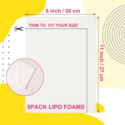 Ecmln 5 Pack Lipo Foam Pads - 8'' x 11'' Lipo Foam Board Lipo Foams Post Surgery for Liposuction Surgery Recovery, Using with Flattening Abdominal Compression Garments(0.5 Inch Thickness)