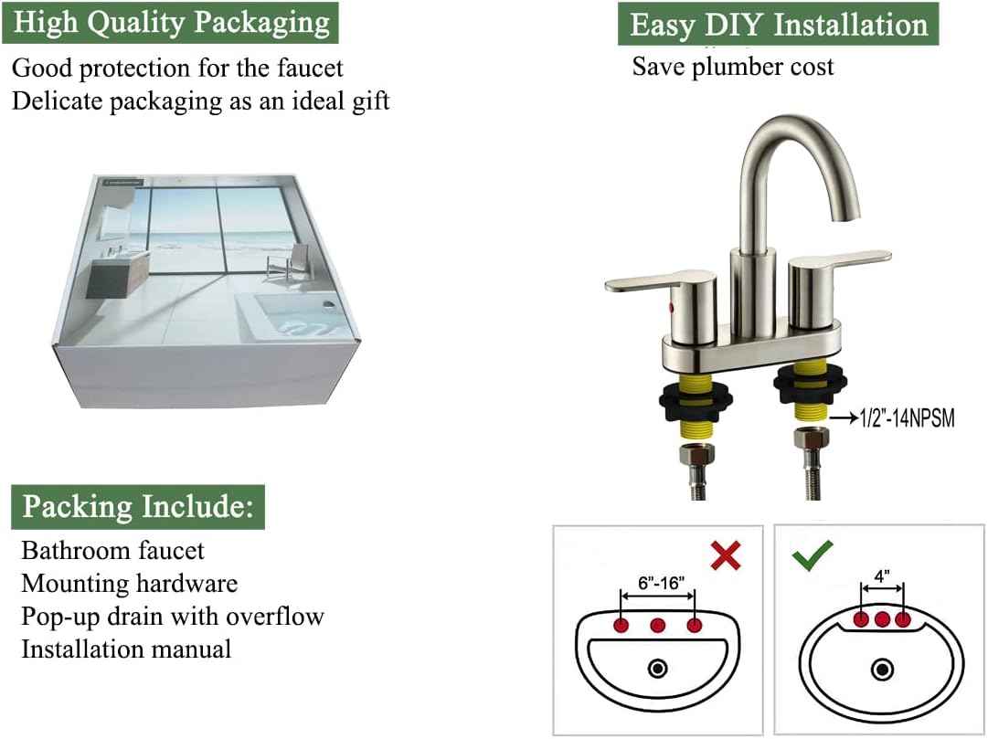 Brushed Gold Bathroom Sink Faucet - Modern 4-Inch Centerset with 360° Swivel Spout & Drain Assembly