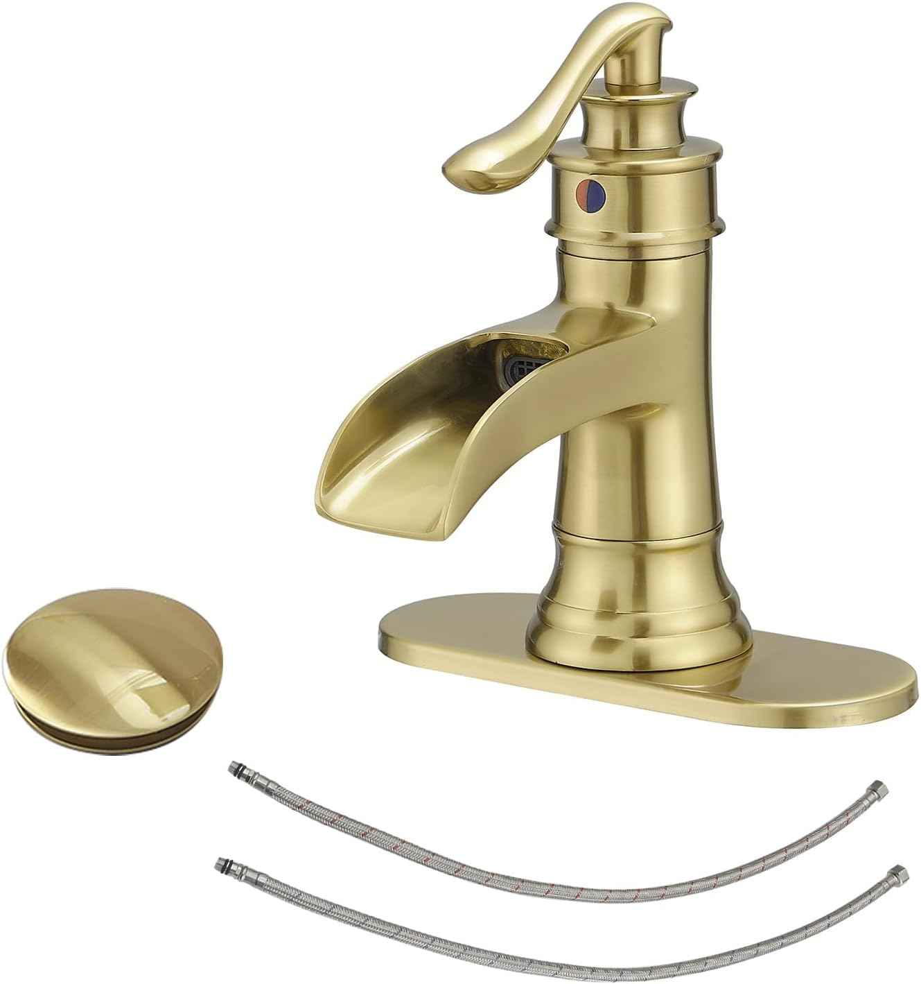 Matte Black Waterfall Bathroom Faucet - Single Handle Lavatory Sink Mixer with Brass Drain