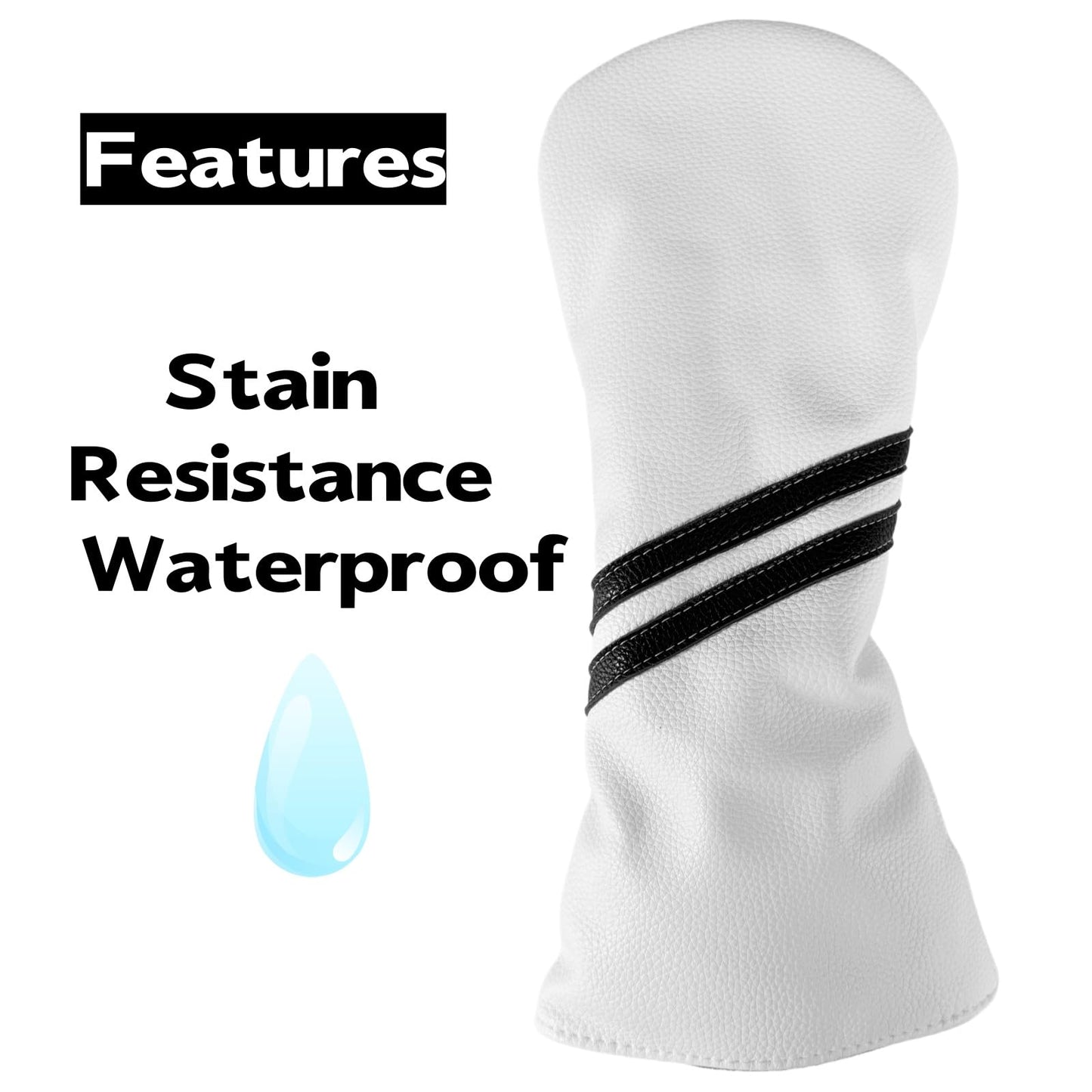 3pcs Set of Golf Club Covers - Premium Quality Driver Headcover, Fairway Wood Cover & Hybrid Head Covers for Men and Women - White or Black PU Leather Golf Headcovers Fits for All Brand (White)