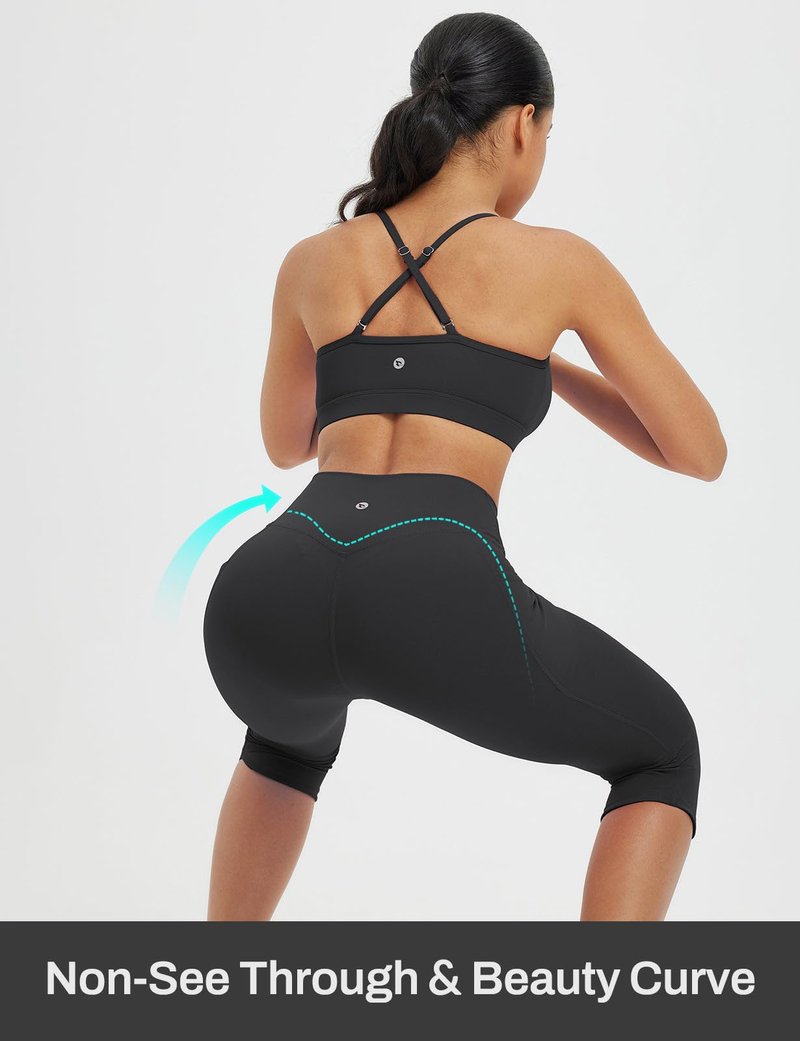 baleaf Womens High Waisted Capri Leggings with Pockets Tummy Control Yoga Gym Pants Black L