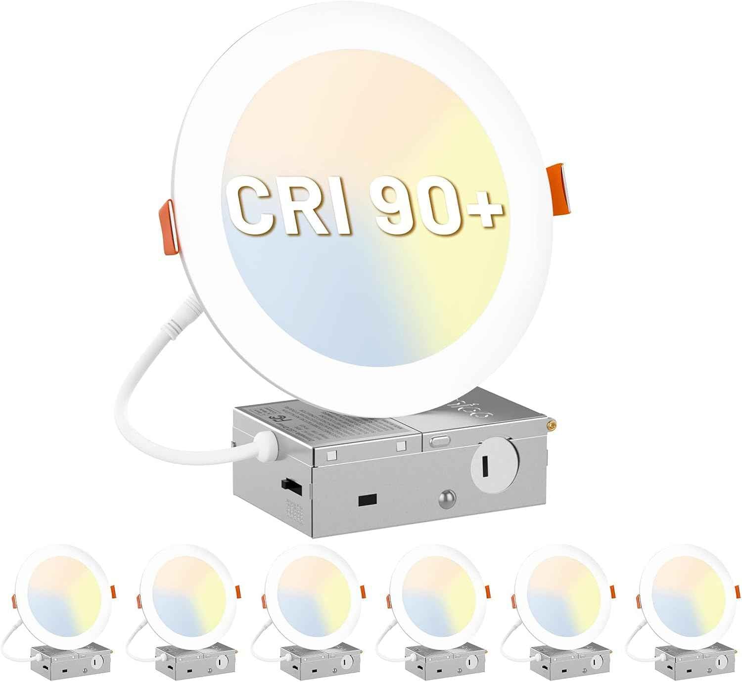 Ultra-Thin 6-Pack 6-Inch LED Recessed Ceiling Lights - Dimmable 5CCT 1100LM Wafer Downlights