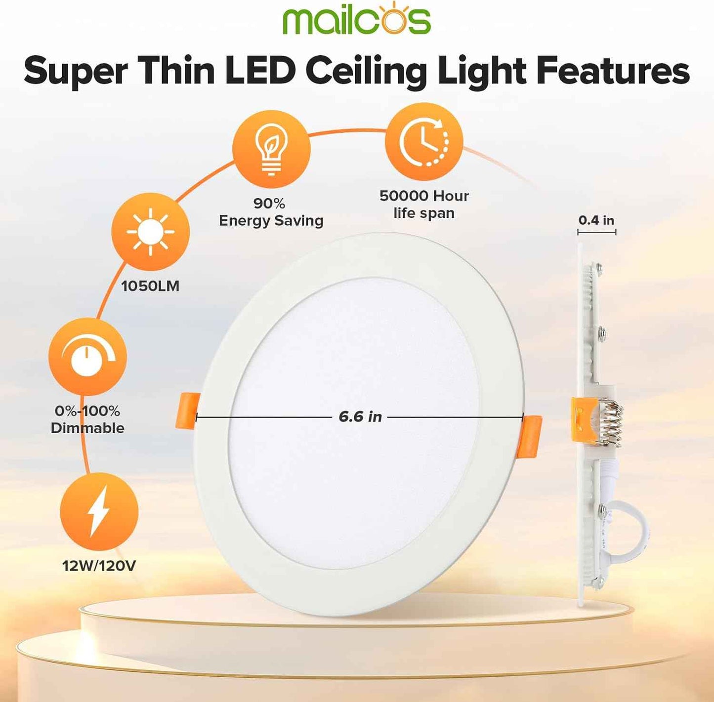 Ultra-Thin 12 Pack 6-Inch Dimmable LED Recessed Lighting - 5CCT Selectable, 1050LM, ETL