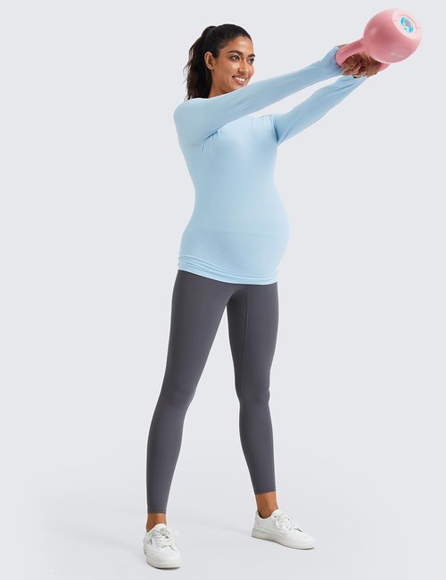 MathCat Seamless Maternity Shirts - Long Sleeve Athletic Tops for Pregnancy | Casual Yoga Tee