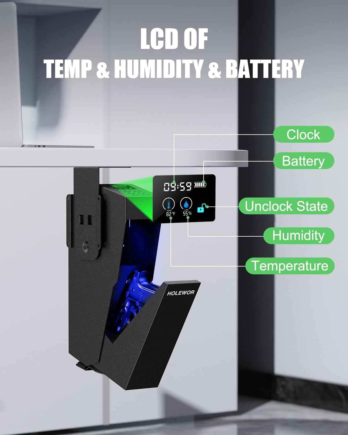 Quick Access Bedside Gun Safe - Single Mount Pistol Safe for Nightstand & Desk