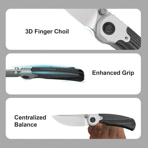 Kizer Pioneer Pocket Knife, 3.2”Nitro-V Drop Point Steel Blade Folding Pocket with Black Aluminum & Micarta Handle, Thumb Stud Flipper Knife with Liner Lock, EDC Knives for Camping Hiking ZX-FK03A6