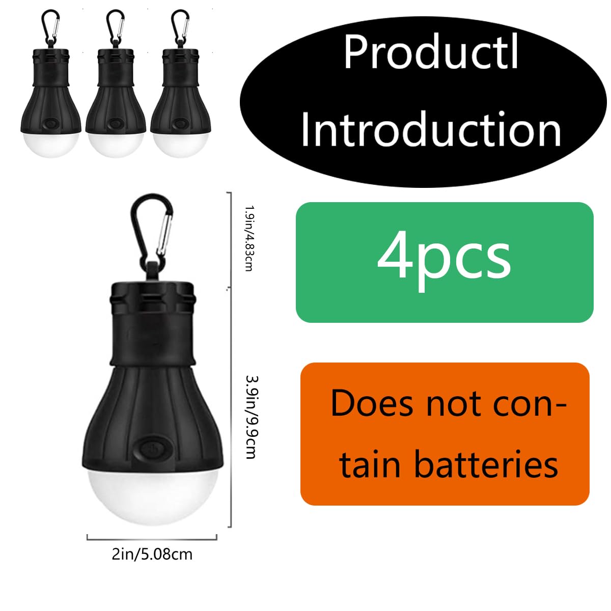 Camping Light with Carabiner, 4 Pieces Camping Lights, LED Tent Light with Carabiner for Camping, Adventure, Emergency, Waterproof Camping Light